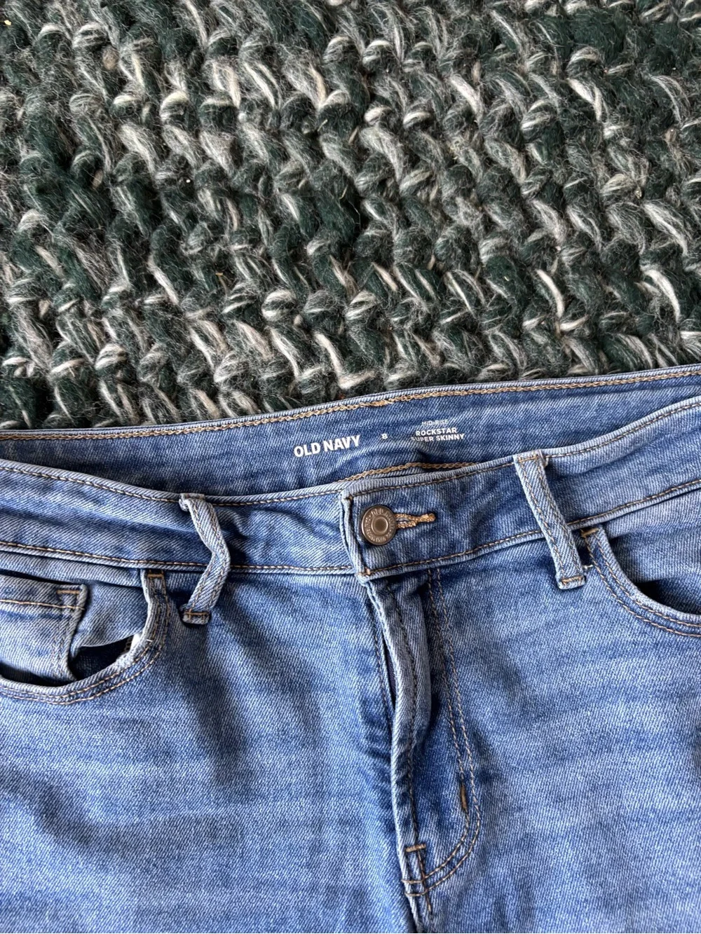 old navy mid rise rockstar super skinny jeans with raw hem